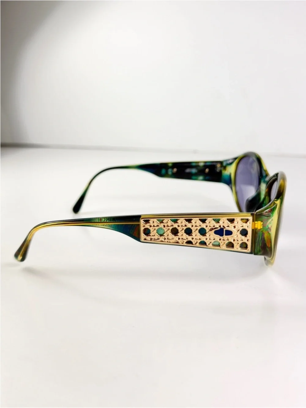 Vintage Dior 2766A 50 Sunglasses Deadstock VFC Box Set Green Gold Cannage